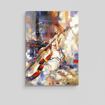 Fille Jouant du Violoncelle Tableau en Verre Trempé