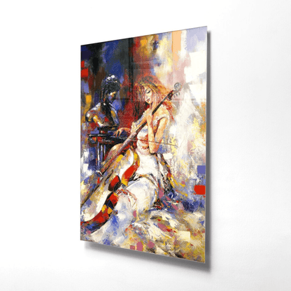 Fille Jouant du Violoncelle Tableau en Verre Trempé