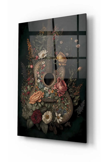 Chitarra con Fiori Quadro in Vetro Temperato