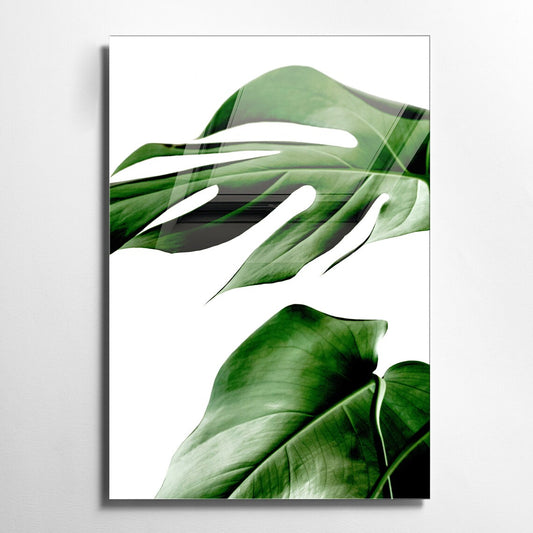 Monstera Leaves Glass Wall Art