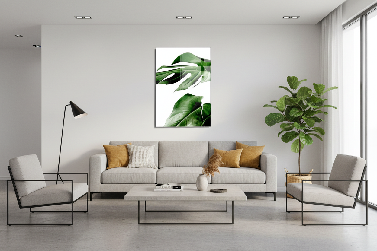 Foglie di Monstera Quadro in Vetro Temperato