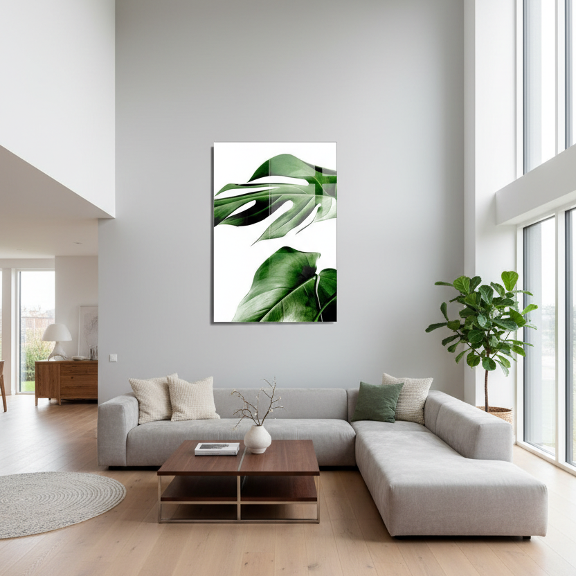 Foglie di Monstera Quadro in Vetro Temperato
