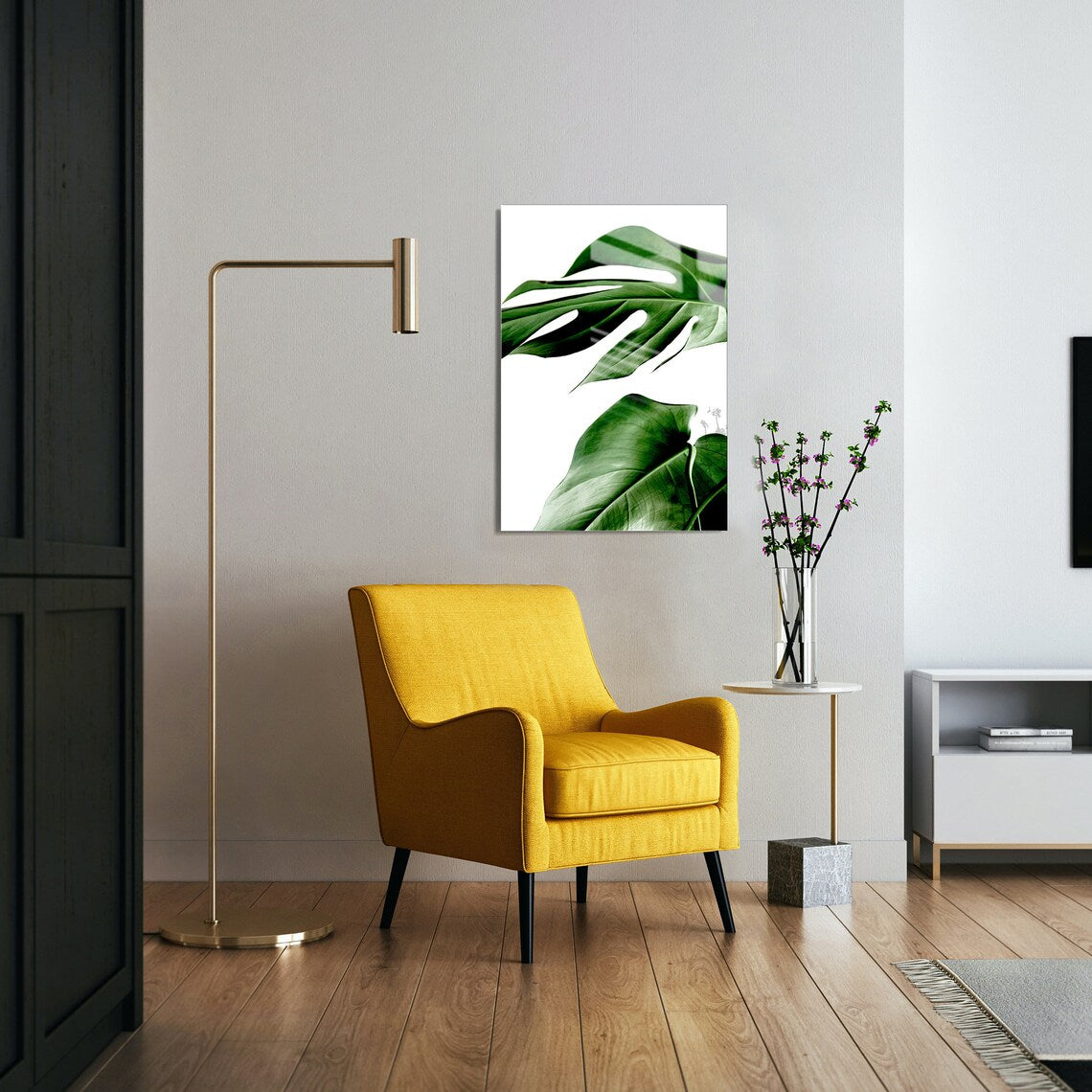Foglie di Monstera Quadro in Vetro Temperato