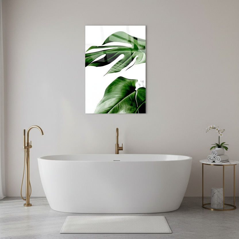 Foglie di Monstera Quadro in Vetro Temperato
