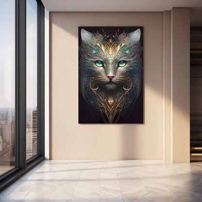 Chat Gris Tableau en Verre Trempé