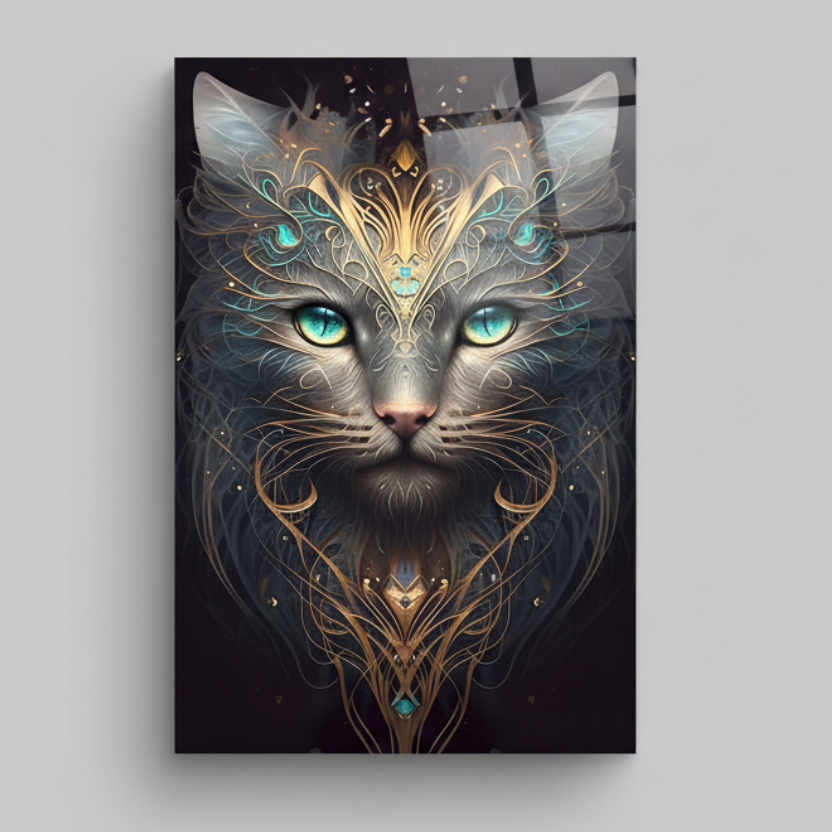 Chat Gris Tableau en Verre Trempé