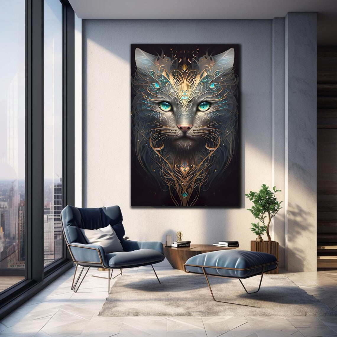Chat Gris Tableau en Verre Trempé