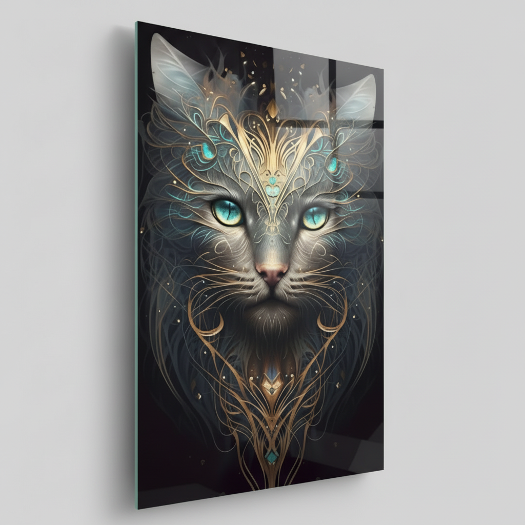 Chat Gris Tableau en Verre Trempé