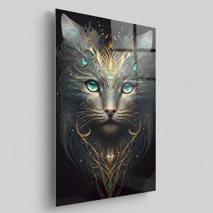 Chat Gris Tableau en Verre Trempé