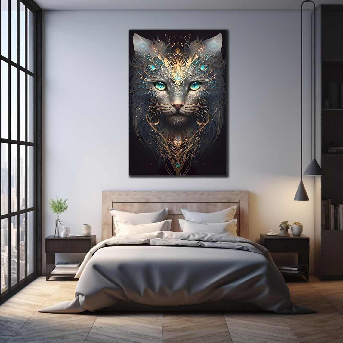 Chat Gris Tableau en Verre Trempé