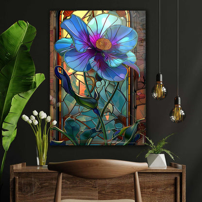 Stained Effect Blue Flower Glass Wall Art