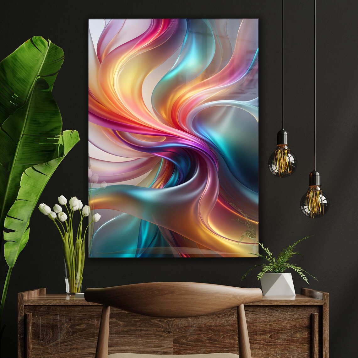 Vaso con Fiori Effetto Vetrata Quadro in Vetro Temperato