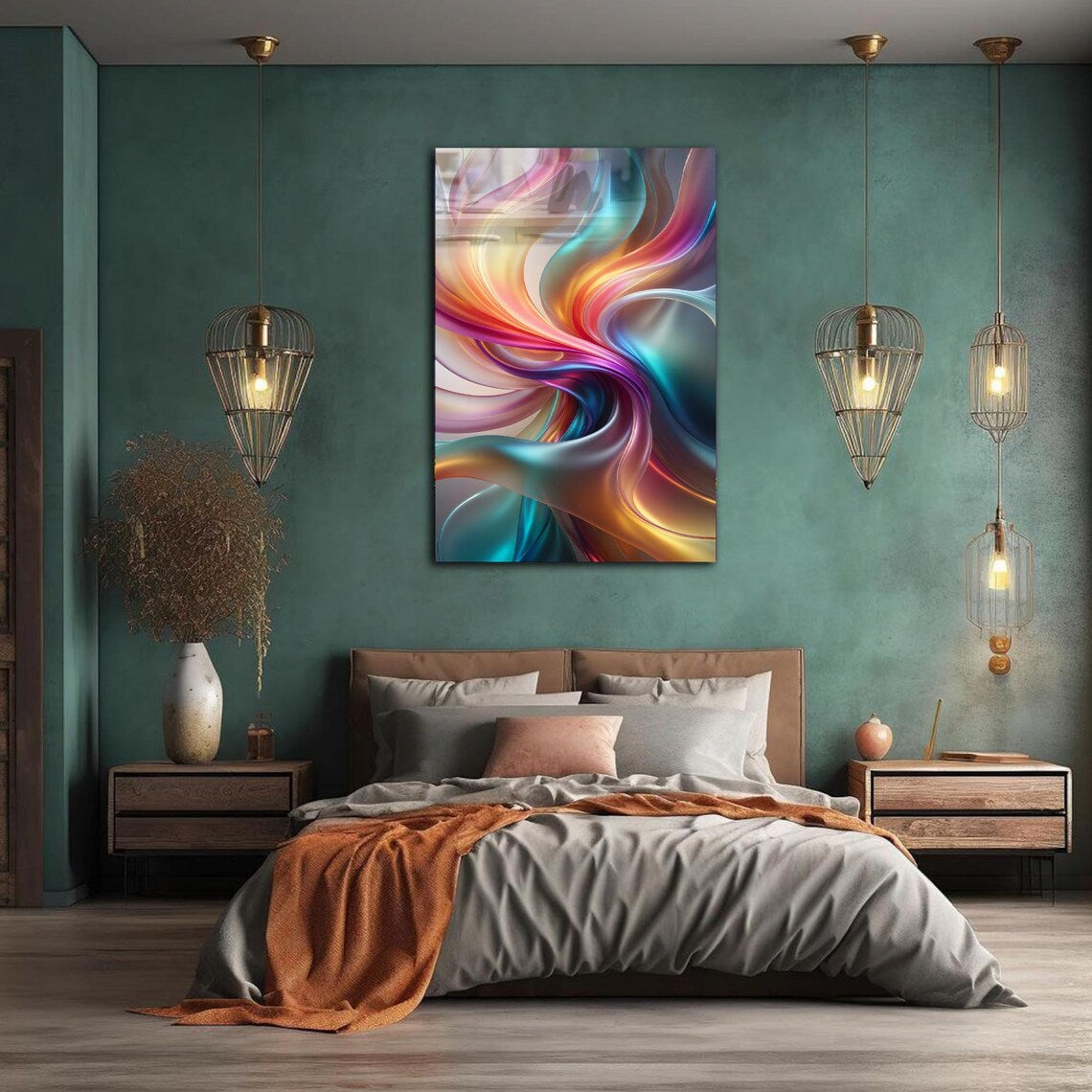 Vaso con Fiori Effetto Vetrata Quadro in Vetro Temperato