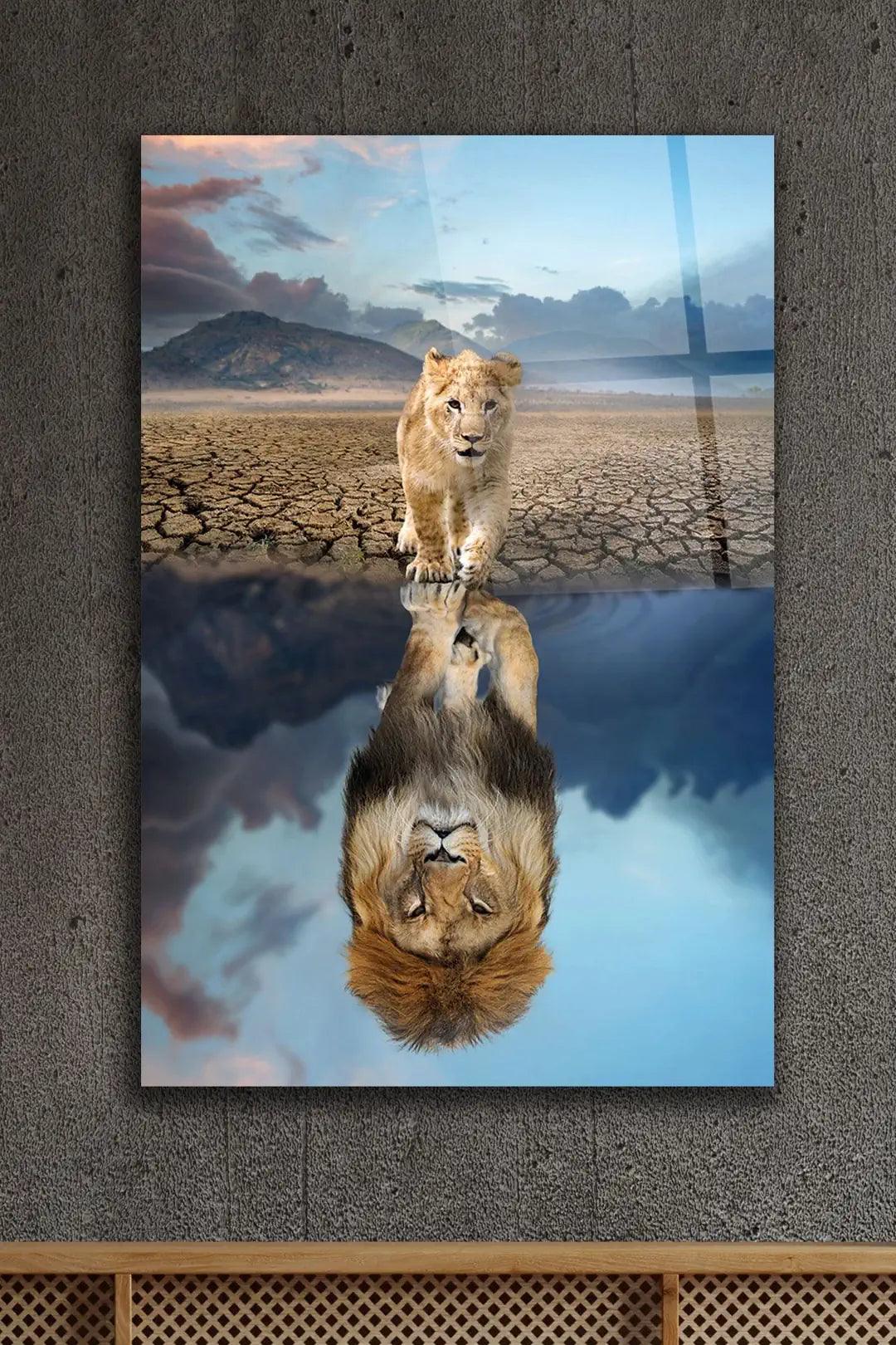 Lion Reflection Glass Wall Art