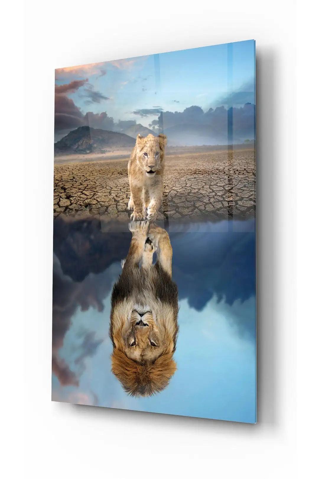 Lion Reflection Glass Wall Art