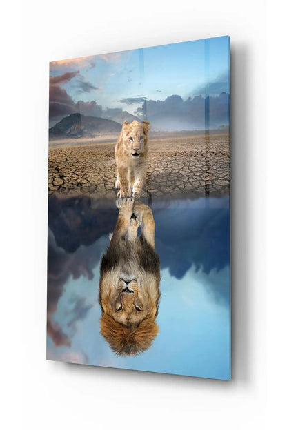 Lion Reflection Glass Wall Art