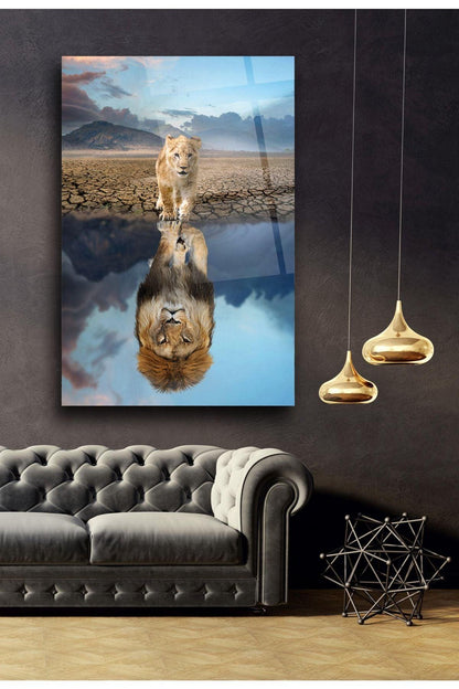 Lion Reflection Glass Wall Art