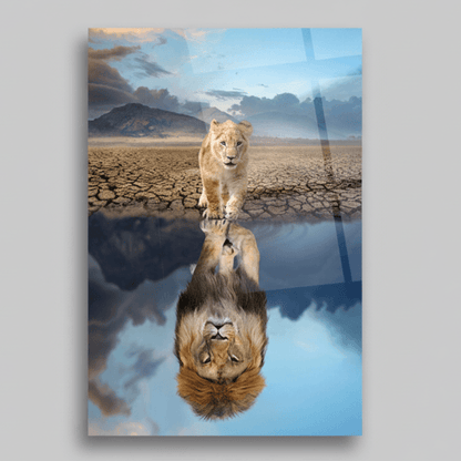 Lion Reflection Glass Wall Art