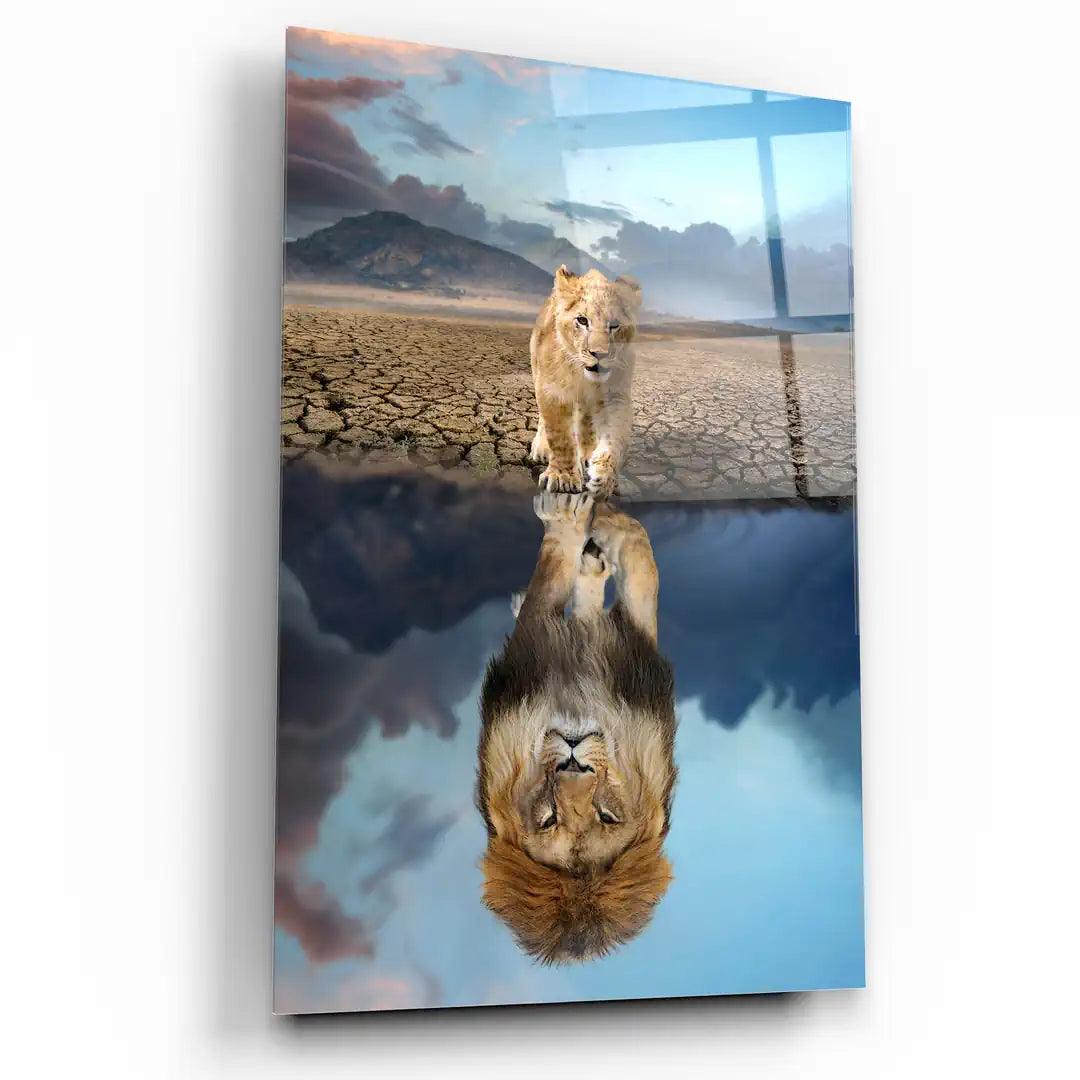 Lion Reflection Glass Wall Art