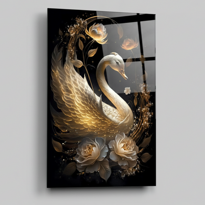 Cygne Blanc Tableau en Verre Trempé