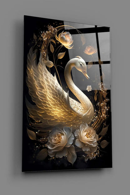 Cygne Blanc Tableau en Verre Trempé