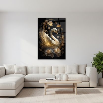 Cygne Blanc Tableau en Verre Trempé
