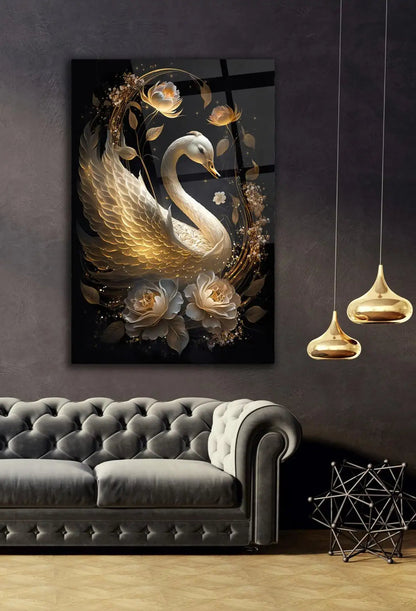 Cygne Blanc Tableau en Verre Trempé