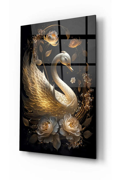 Cygne Blanc Tableau en Verre Trempé