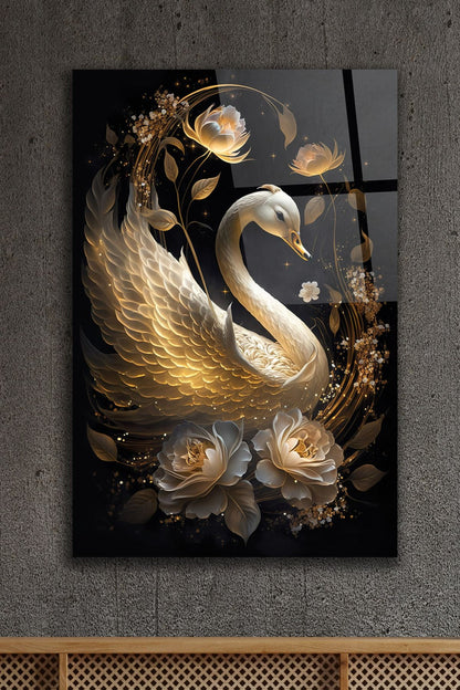 Cygne Blanc Tableau en Verre Trempé