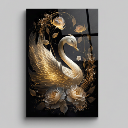 Cygne Blanc Tableau en Verre Trempé