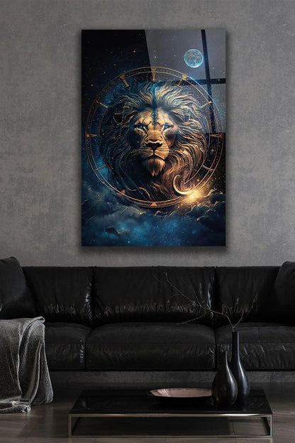 Lion et la Lune Tableau en Verre Trempé
