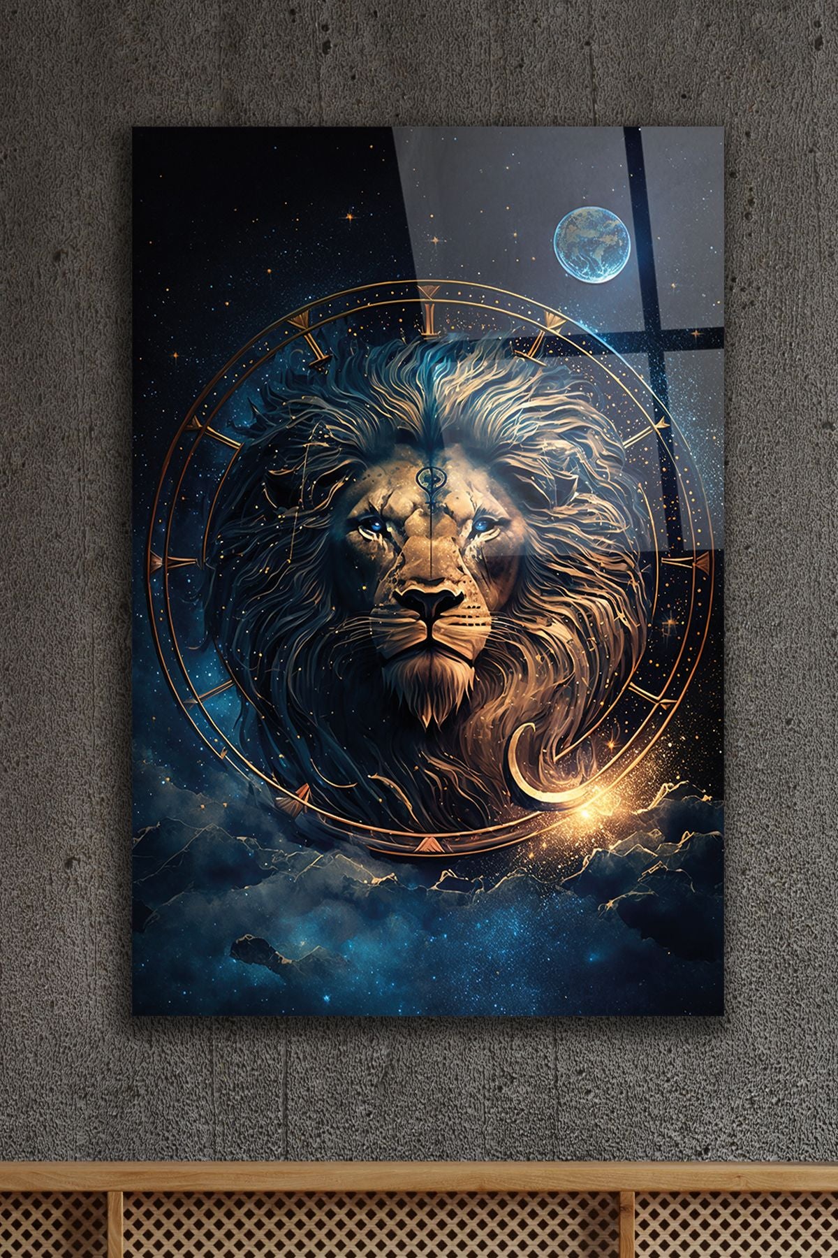 Il Leone e la Luna Quadro in Vetro Temperato
