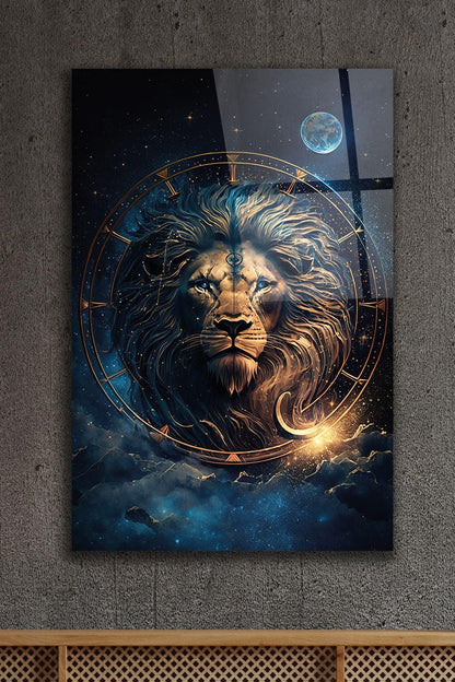 Lion et la Lune Tableau en Verre Trempé