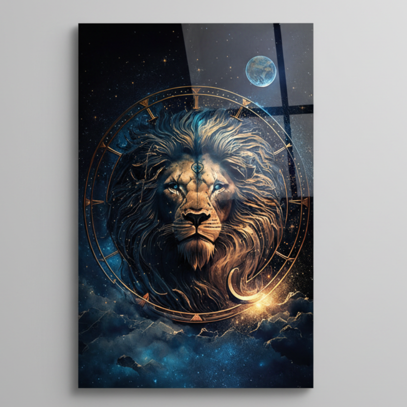 Il Leone e la Luna Quadro in Vetro Temperato
