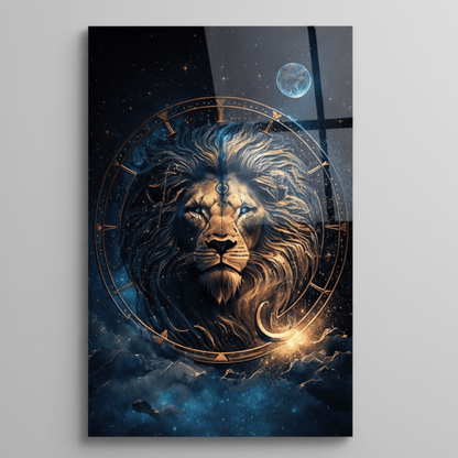 Lion et la Lune Tableau en Verre Trempé