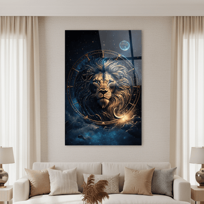 Lion et la Lune Tableau en Verre Trempé