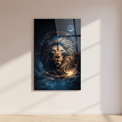 Lion et la Lune Tableau en Verre Trempé