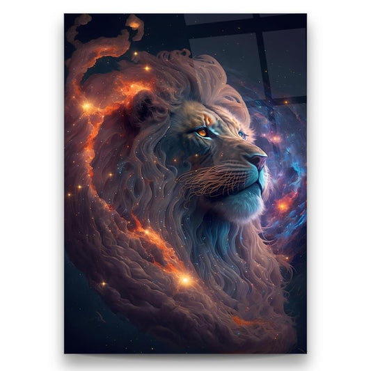 Lion Galactique Tableau en Verre Trempé