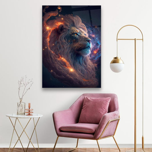 Lion Galactique Tableau en Verre Trempé