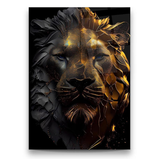 Lion Doré Tableau en Verre Trempé