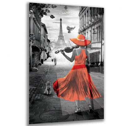 Lady Cellist in Paris Glass Wall Art