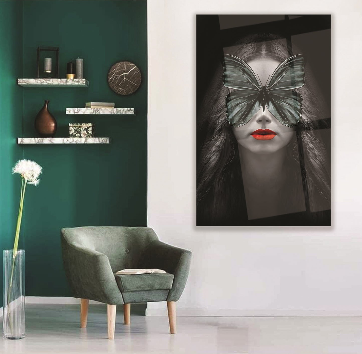 Girl & Butterfly Glass Wall Art