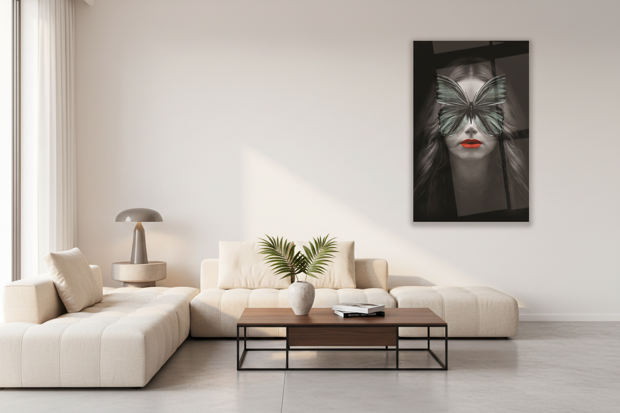 Girl & Butterfly Glass Wall Art