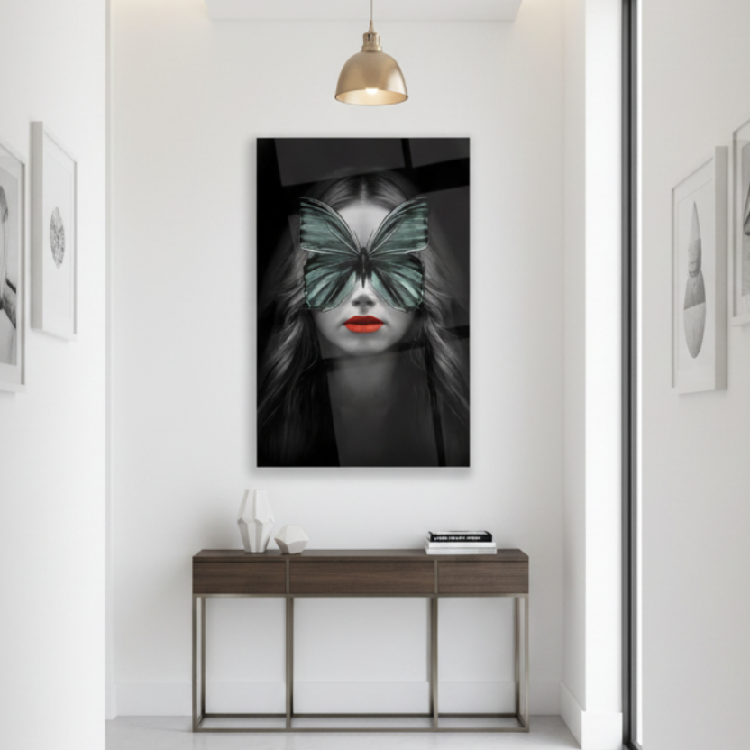 Girl & Butterfly Glass Wall Art