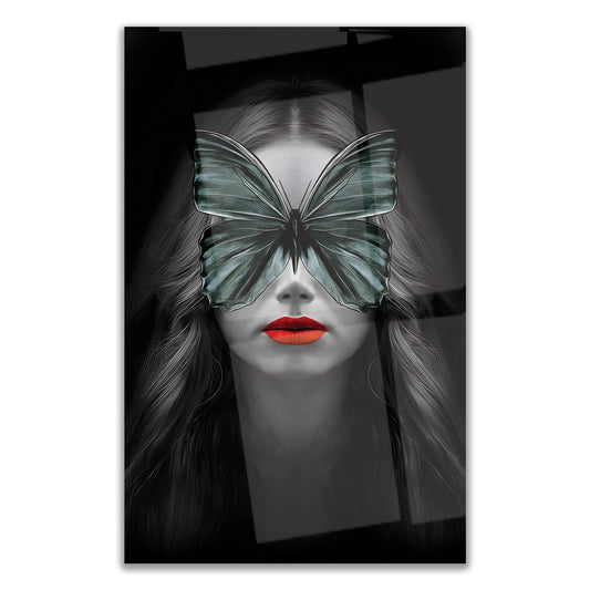 Girl & Butterfly Glass Wall Art