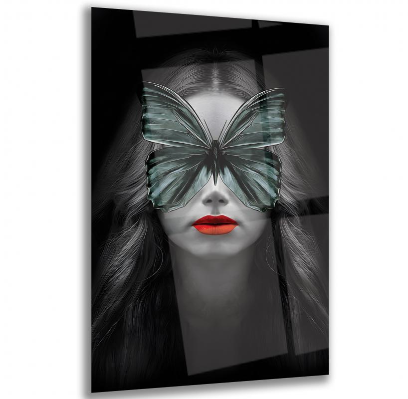 Girl & Butterfly Glass Wall Art