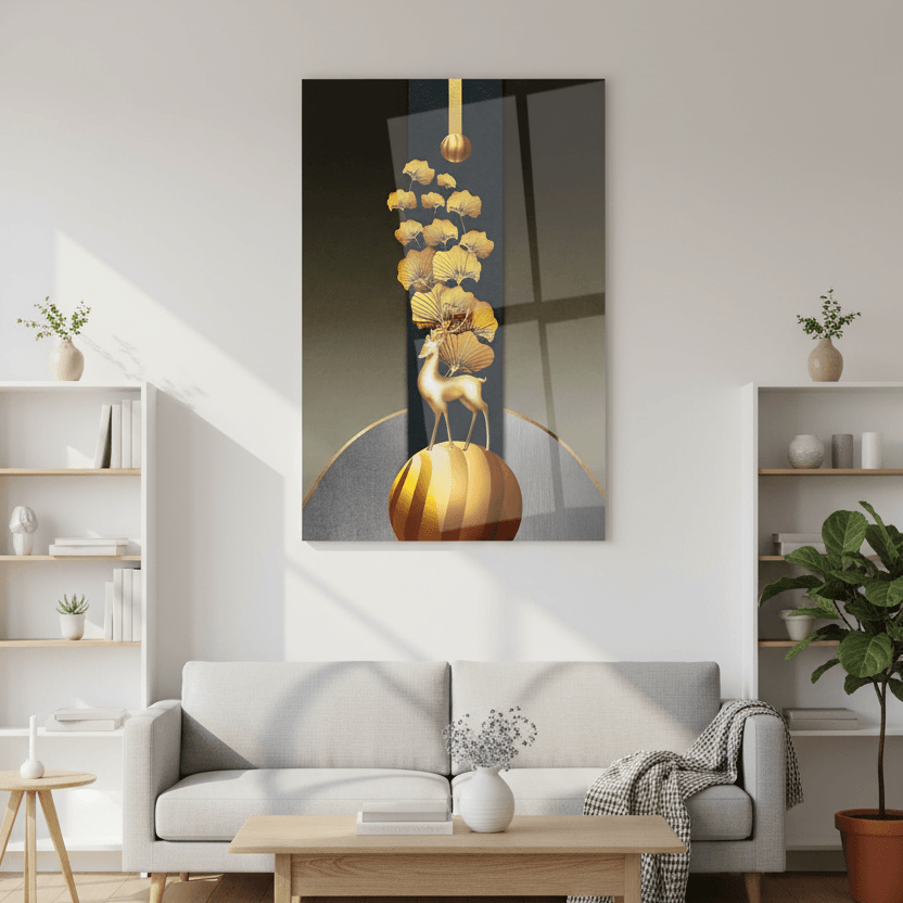 Cervo Dorato Quadro in Vetro Temperato