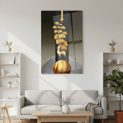 Cervo Dorato Quadro in Vetro Temperato
