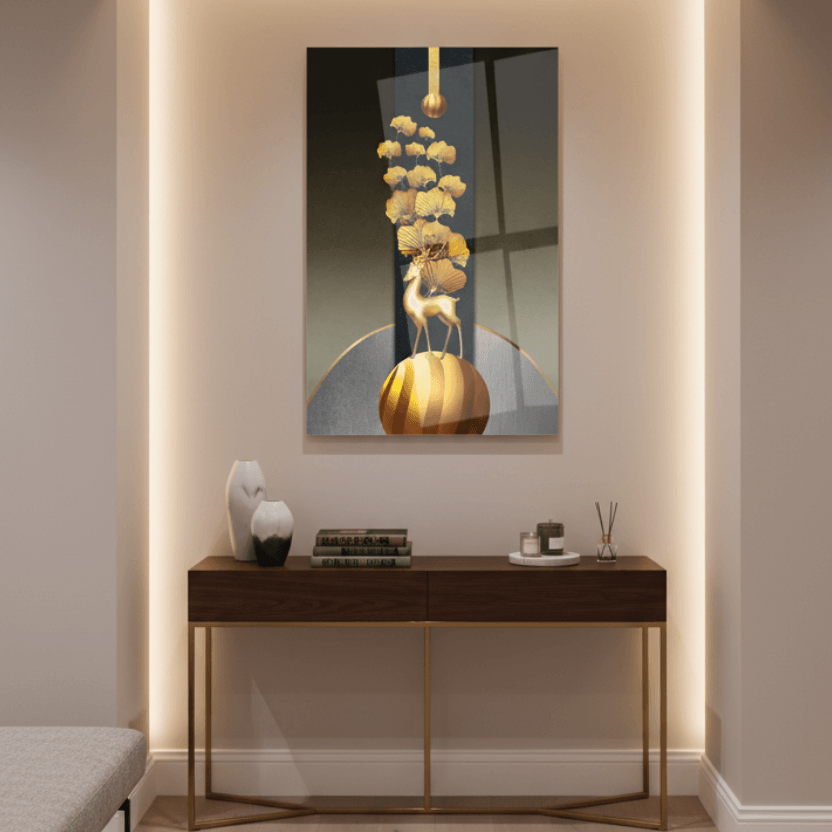 Cervo Dorato Quadro in Vetro Temperato