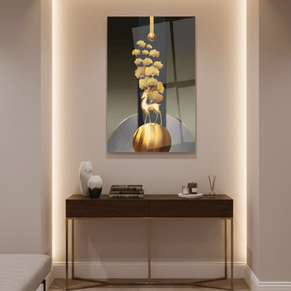 Cervo Dorato Quadro in Vetro Temperato